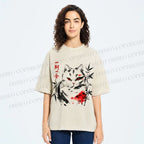 Unisex Ichigo Ichie Ink Cat Printed Washed Tee