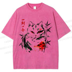 Unisex Ichigo Ichie Ink Cat Printed Washed Tee