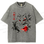 Unisex Ichigo Ichie Ink Cat Printed Washed Tee