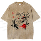 Unisex Ichigo Ichie Ink Cat Printed Washed Tee