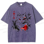 Unisex Ichigo Ichie Ink Cat Printed Washed Tee