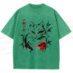 Unisex Ichigo Ichie Ink Cat Printed Washed Tee