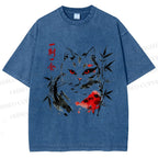 Unisex Ichigo Ichie Ink Cat Printed Washed Tee