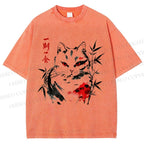 Unisex Ichigo Ichie Ink Cat Printed Washed Tee
