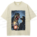 Unisex Rainy Night Dinosaur Encounter Printed Washed Tee