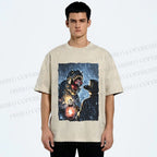Unisex Rainy Night Dinosaur Encounter Printed Washed Tee