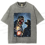 Unisex Rainy Night Dinosaur Encounter Printed Washed Tee