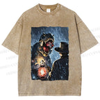 Unisex Rainy Night Dinosaur Encounter Printed Washed Tee