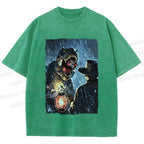Unisex Rainy Night Dinosaur Encounter Printed Washed Tee