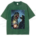 Unisex Rainy Night Dinosaur Encounter Printed Washed Tee