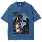 Unisex Rainy Night Dinosaur Encounter Printed Washed Tee