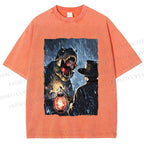 Unisex Rainy Night Dinosaur Encounter Printed Washed Tee