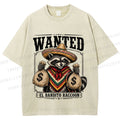 Unisex Wanted Bandit Raccoon Printed Washed Tee