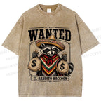 Unisex Wanted Bandit Raccoon Printed Washed Tee