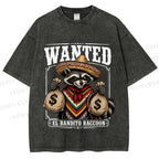 Unisex Wanted Bandit Raccoon Printed Washed Tee