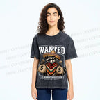 Unisex Wanted Bandit Raccoon Printed Washed Tee