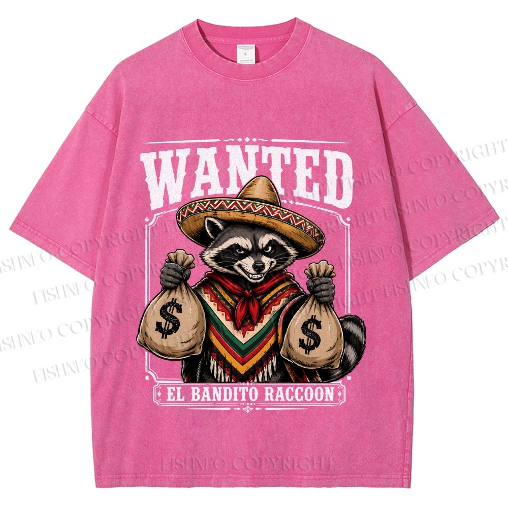 Unisex Wanted Bandit Raccoon Printed Washed Tee