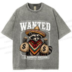 Unisex Wanted Bandit Raccoon Printed Washed Tee