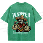 Unisex Wanted Bandit Raccoon Printed Washed Tee