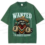 Unisex Wanted Bandit Raccoon Printed Washed Tee