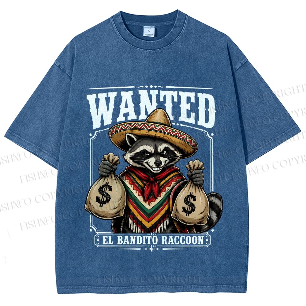 Unisex Wanted Bandit Raccoon Printed Washed Tee