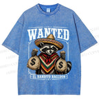 Unisex Wanted Bandit Raccoon Printed Washed Tee