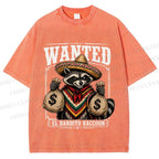 Unisex Wanted Bandit Raccoon Printed Washed Tee