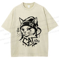 Unisex Graffiti Street Cool Cat Printed Washed Tee