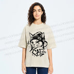 Unisex Graffiti Street Cool Cat Printed Washed Tee