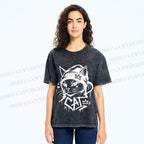Unisex Graffiti Street Cool Cat Printed Washed Tee