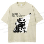 Unisex Detective Noir Black Cat Printed Washed Tee