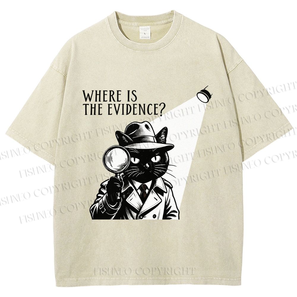 Unisex Detective Noir Black Cat Printed Washed Tee
