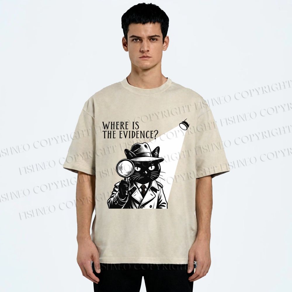 Unisex Detective Noir Black Cat Printed Washed Tee