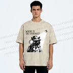 Unisex Detective Noir Black Cat Printed Washed Tee