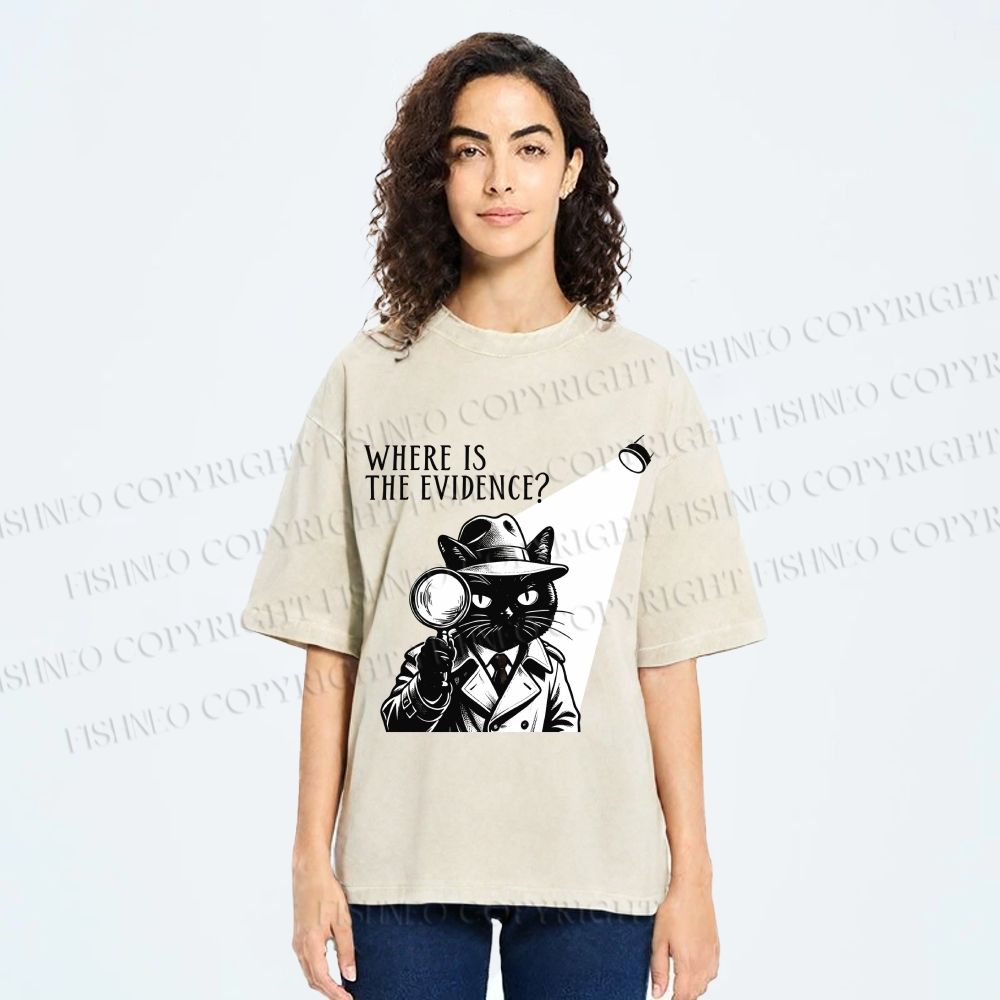 Unisex Detective Noir Black Cat Printed Washed Tee
