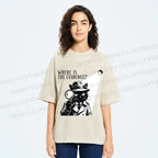 Unisex Detective Noir Black Cat Printed Washed Tee