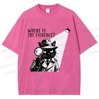 Unisex Detective Noir Black Cat Printed Washed Tee