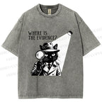 Unisex Detective Noir Black Cat Printed Washed Tee
