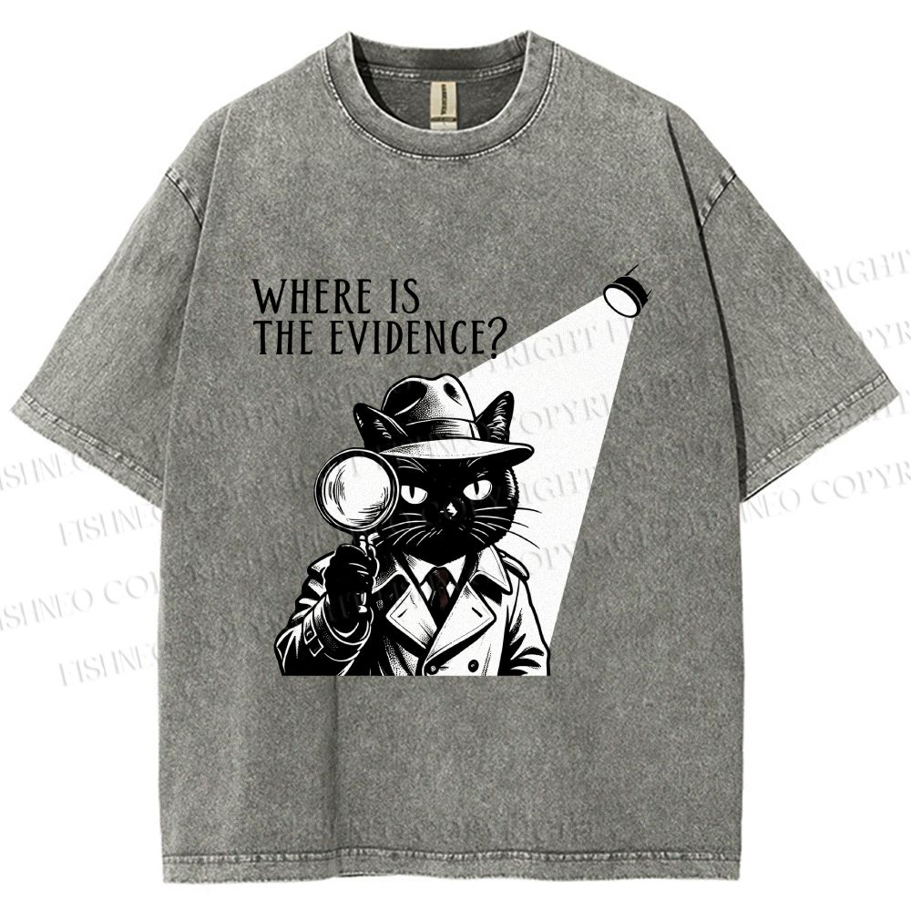 Unisex Detective Noir Black Cat Printed Washed Tee