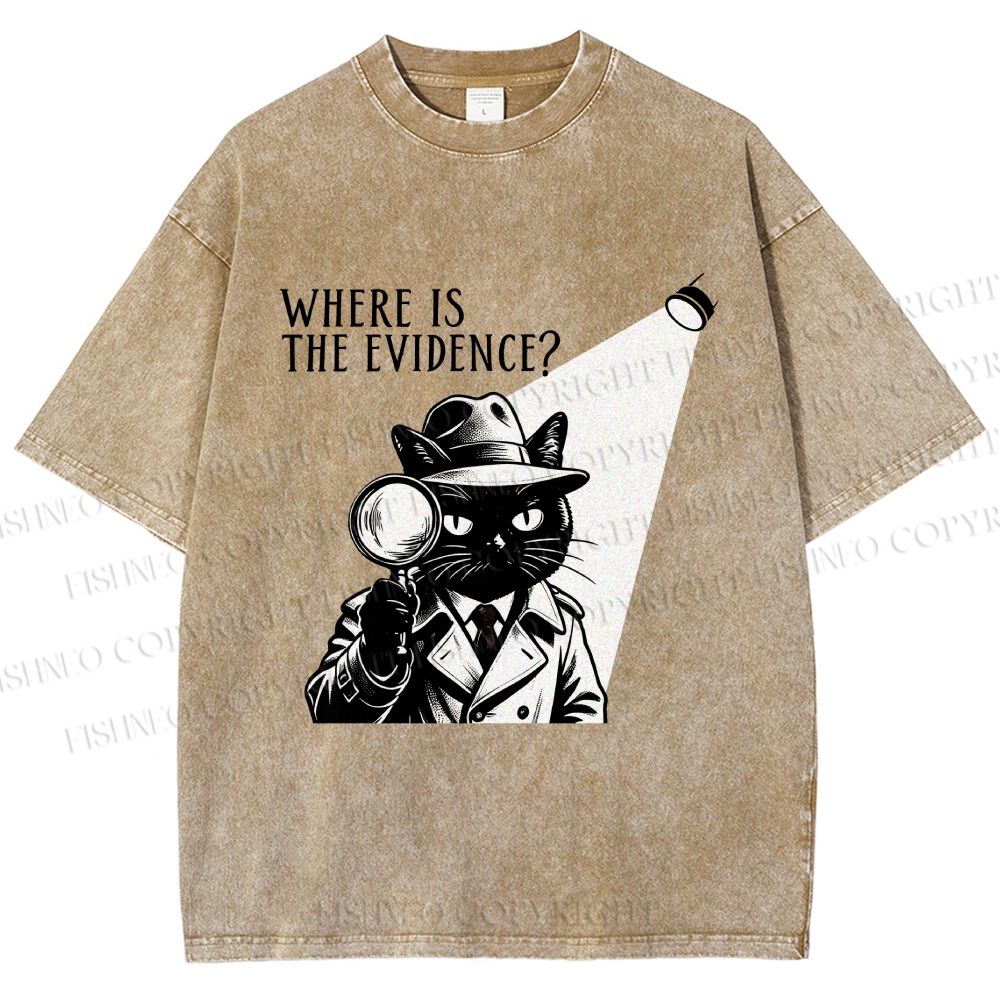 Unisex Detective Noir Black Cat Printed Washed Tee