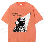Unisex Detective Noir Black Cat Printed Washed Tee