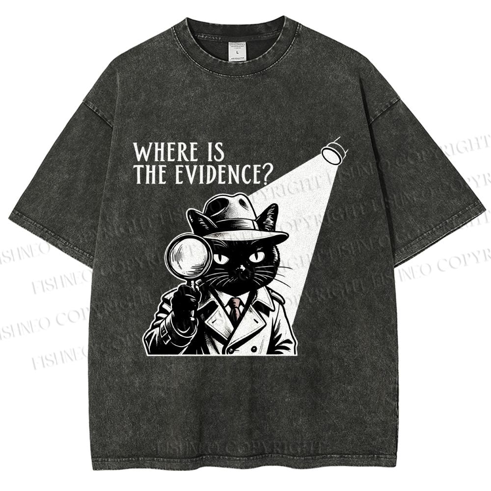 Unisex Detective Noir Black Cat Printed Washed Tee