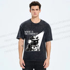 Unisex Detective Noir Black Cat Printed Washed Tee