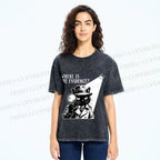 Unisex Detective Noir Black Cat Printed Washed Tee