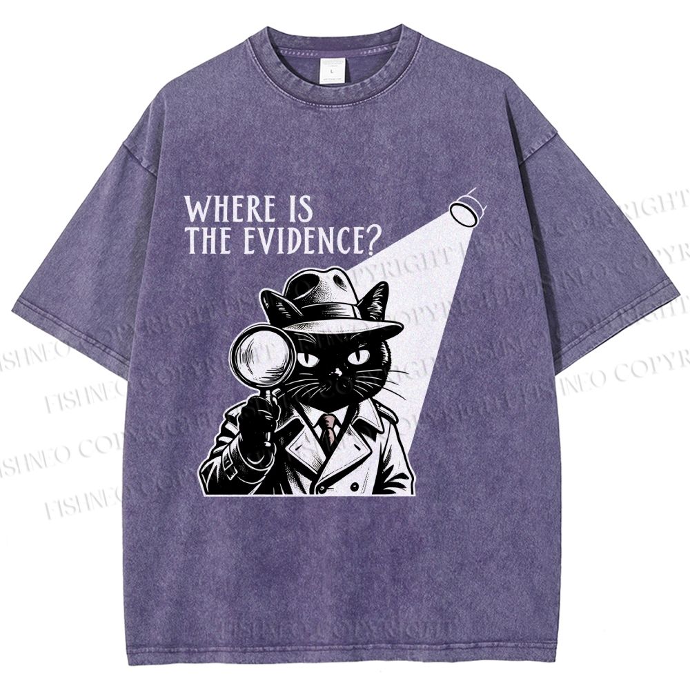 Unisex Detective Noir Black Cat Printed Washed Tee