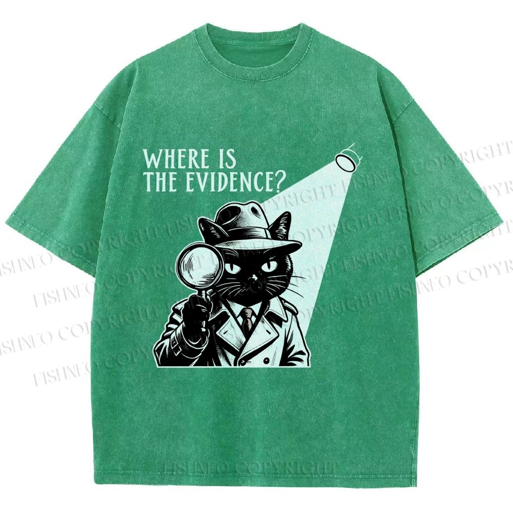 Unisex Detective Noir Black Cat Printed Washed Tee