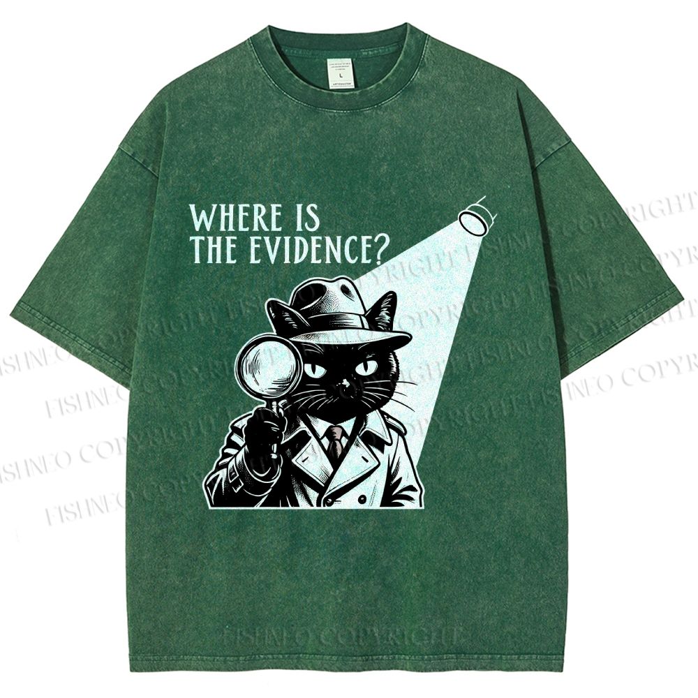 Unisex Detective Noir Black Cat Printed Washed Tee