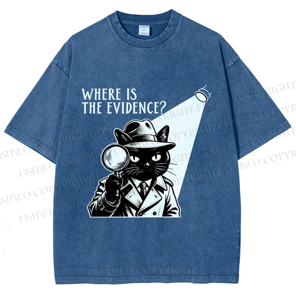 Unisex Detective Noir Black Cat Printed Washed Tee