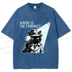 Unisex Detective Noir Black Cat Printed Washed Tee