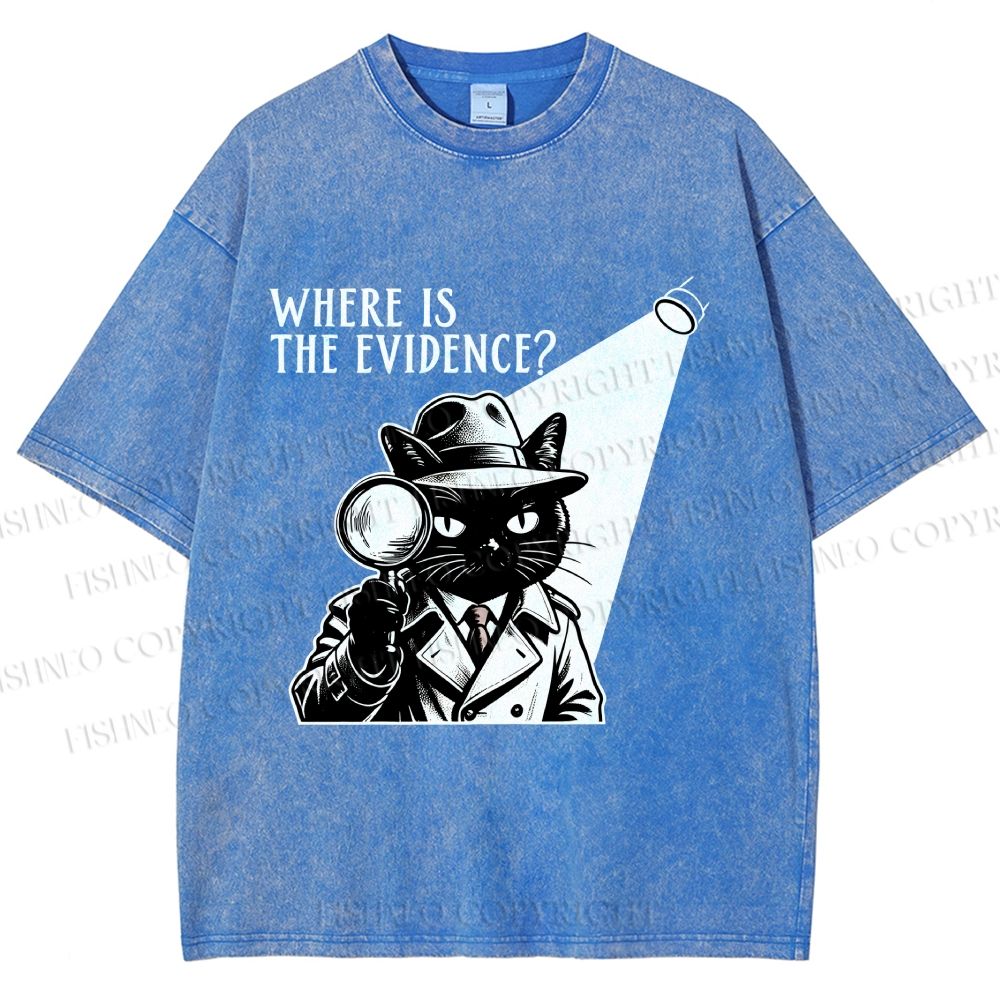 Unisex Detective Noir Black Cat Printed Washed Tee